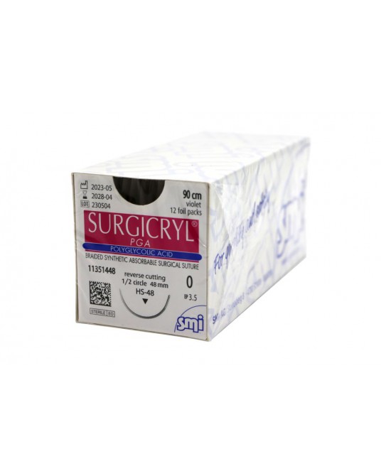Surgicryl PGA violet potažený polyfilní šící materiál s obráceně řezací jehlou, ½ kruhu