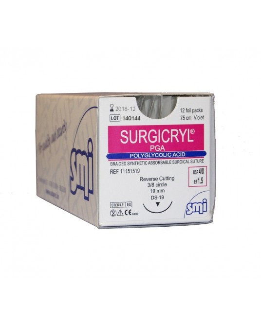 Surgicryl PGA SMI violet s jehlou s kulatým profilem (1/2 kruhu), 12 sáčků