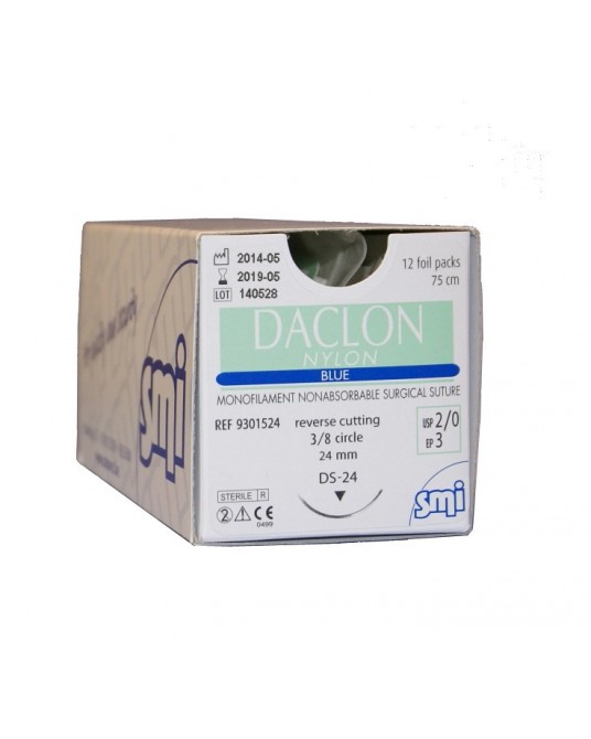Daclon Nylon modrý s kulatou jehlou 1/2 kruhu, 12 sáčků